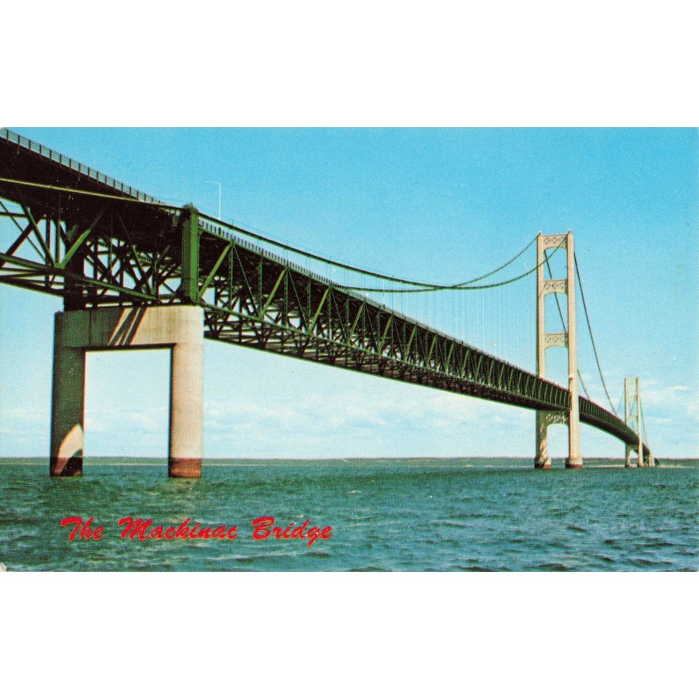 Vintage Mackinac Bridge Michigan Postcard Upper Michigan Card Co 501V VG+ - Picture 1 of 2